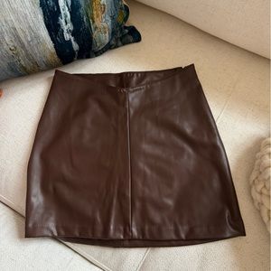 H&M V-Waist Dark Brown Faux Leather Mini Skirt